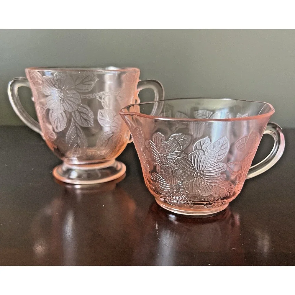 MacBeth-Evans Dogwood Pink Depression Glass Creamer Open Sugar Bowl Set 1930s